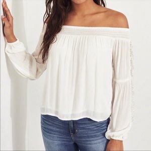Hollister Off Shoulder White and Lace Top Size S